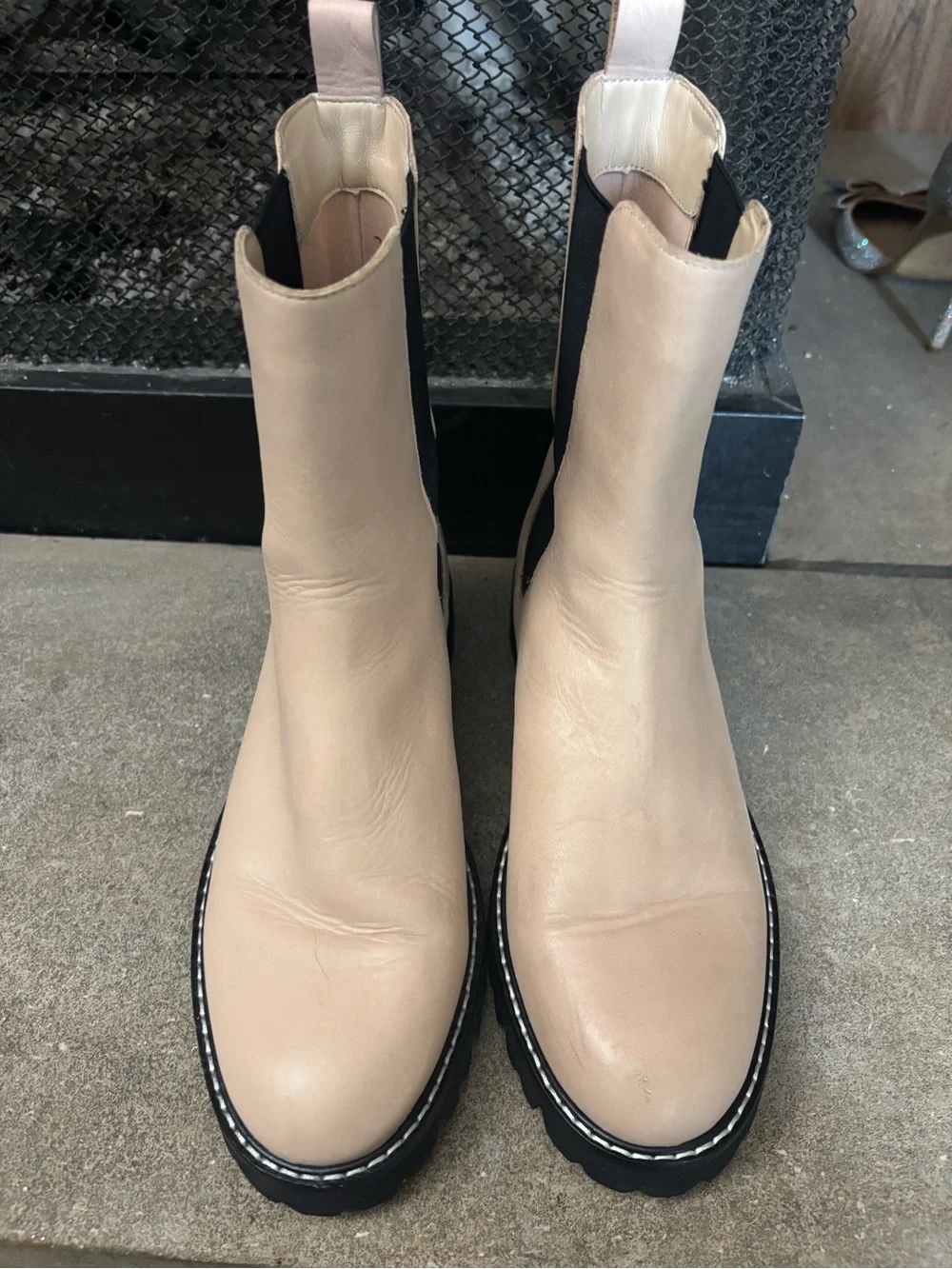 J Crew Gwen Lug-sole High-shaft Chelsea Boots Cream worn 1x size 9 womens